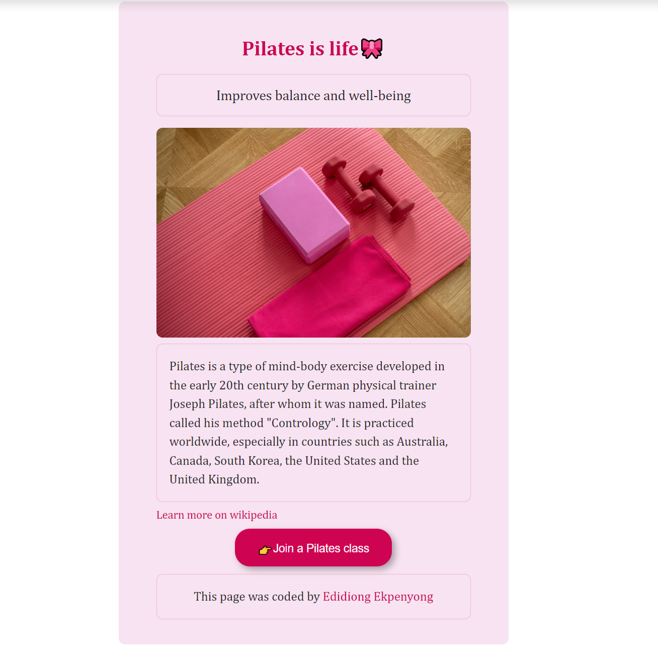 Pilates Studio Landing Page screenshot